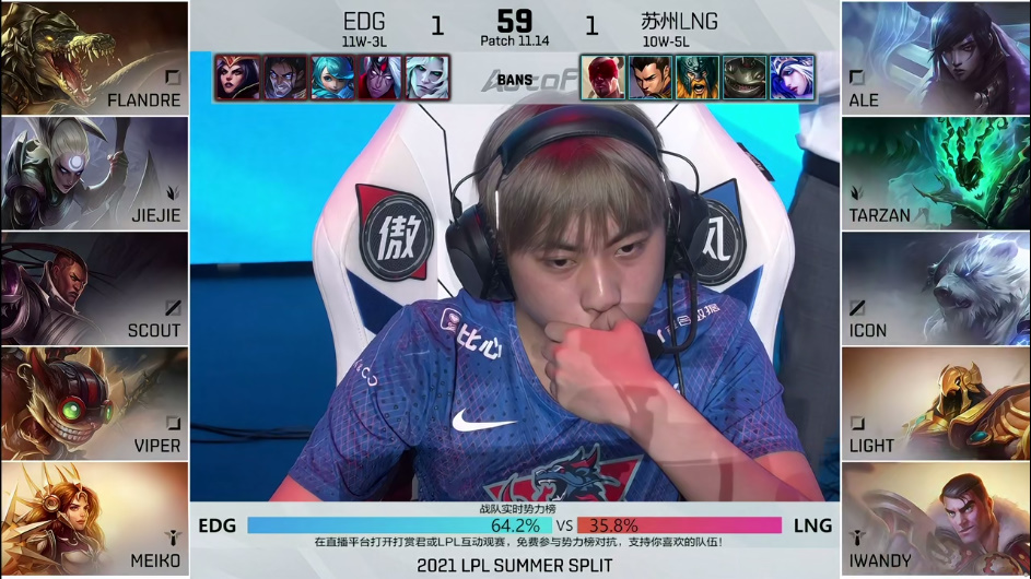 【LPL夏季赛 LNG 1:2 EDG】EDG中野完美联动助队伍拿下决胜局胜利！